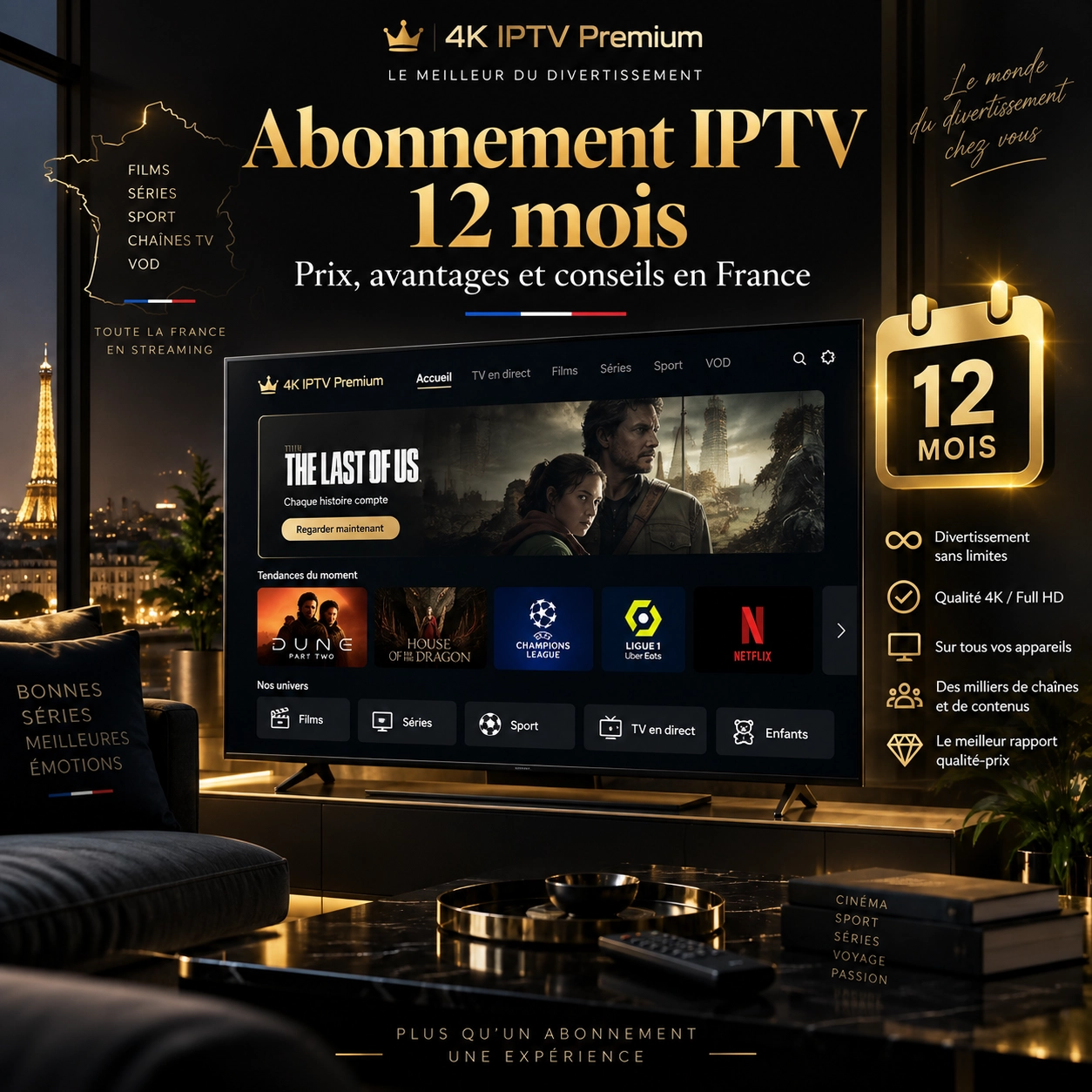 Abonnement IPTV 12 mois en France